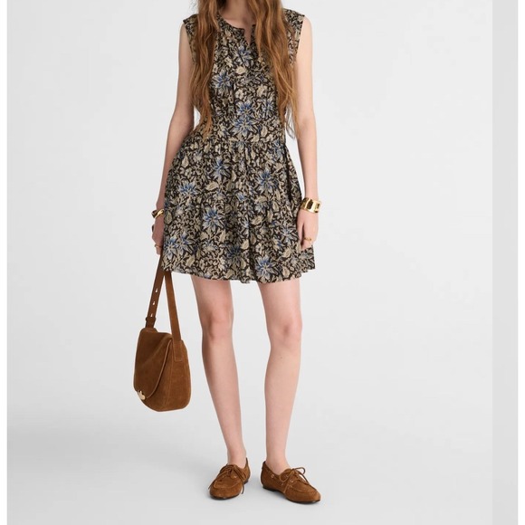 Madewell Dresses & Skirts - Madewell Floral Split Neck Mini Dress Dark Carob Brown Blue Small NW038